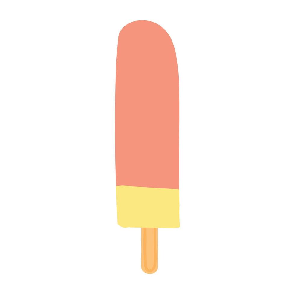 Simple illustration of an orange and yellow ice cream pop stick. Great for summer dessert, frozen treat, and snack-themed articles. Perfect for content focused on cool, refreshing treats vector