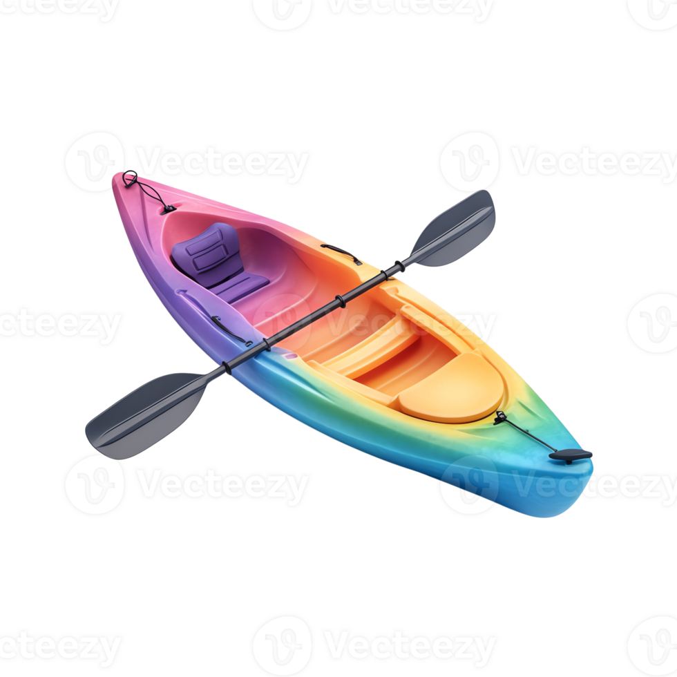 rainbow colorful kayaks with paddles ready for an adventure on the water. Perfect for outdoor and water sports enthusiasts. png