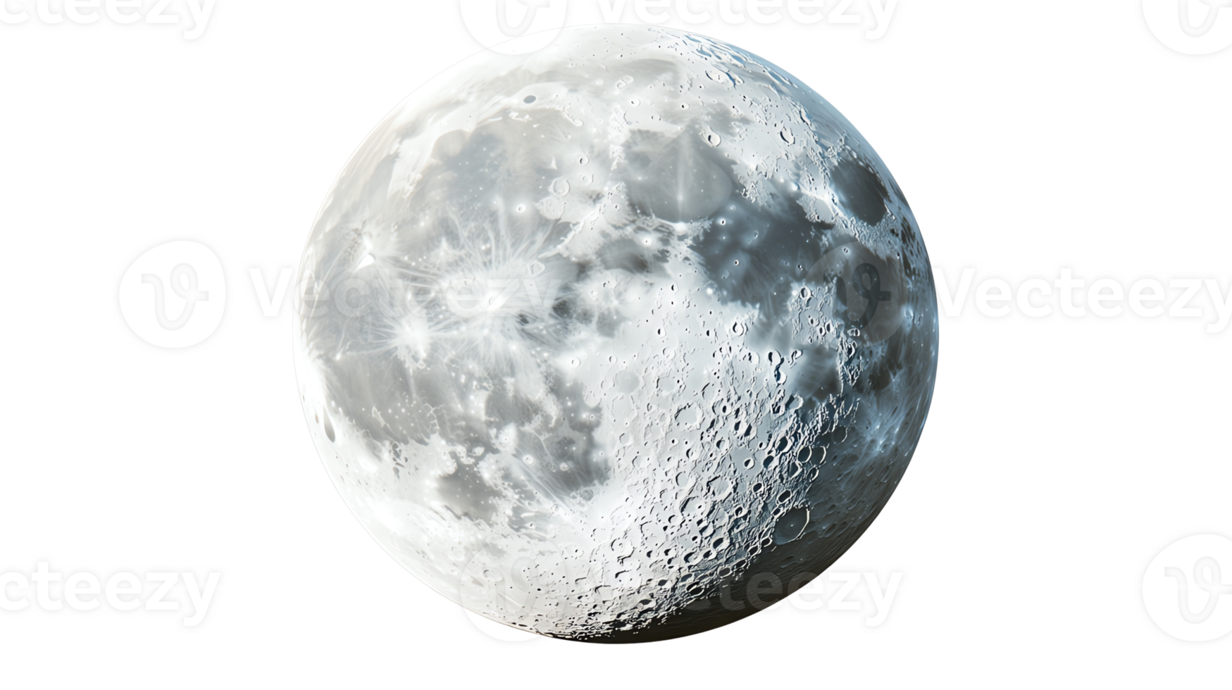 High-resolution image of the full moon with visible craters and details, set against png