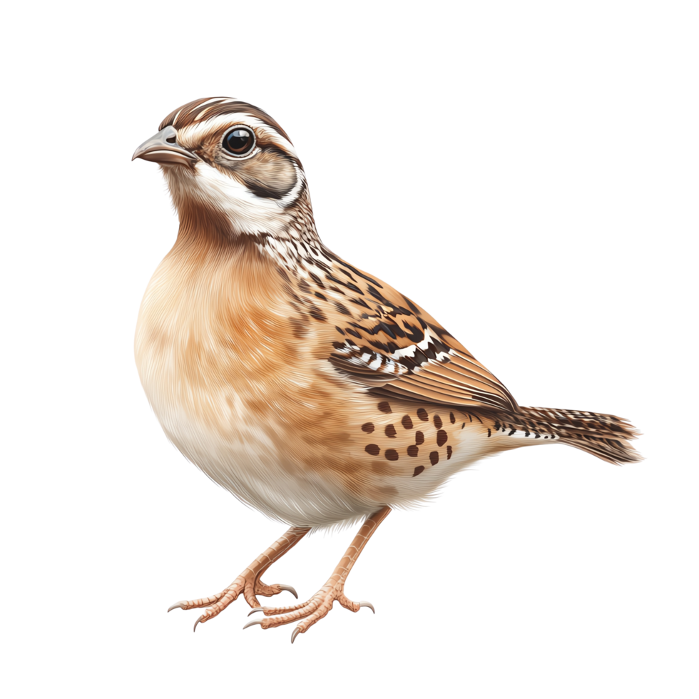 olorful illustration of three quails standing in a row, showcasing detailed feather patterns and realistic colors png