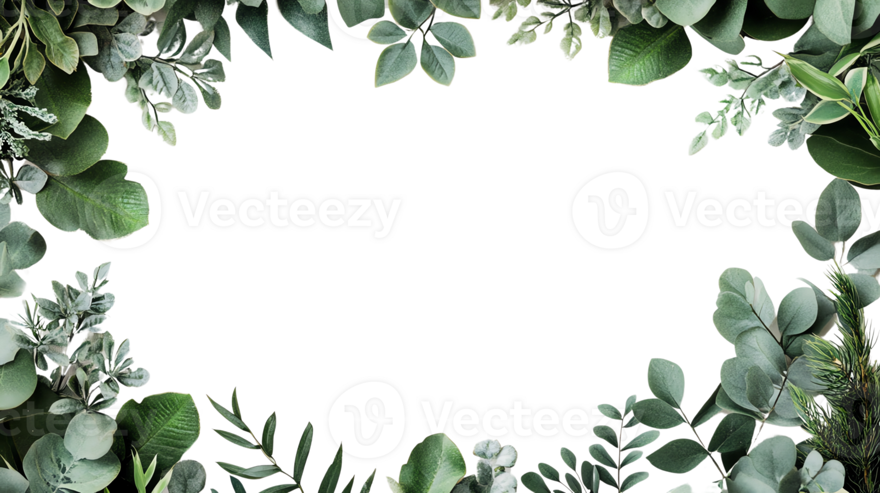 Green leaf border with eucalyptus leaves forming a frame, perfect for nature-themed designs or invitations. png