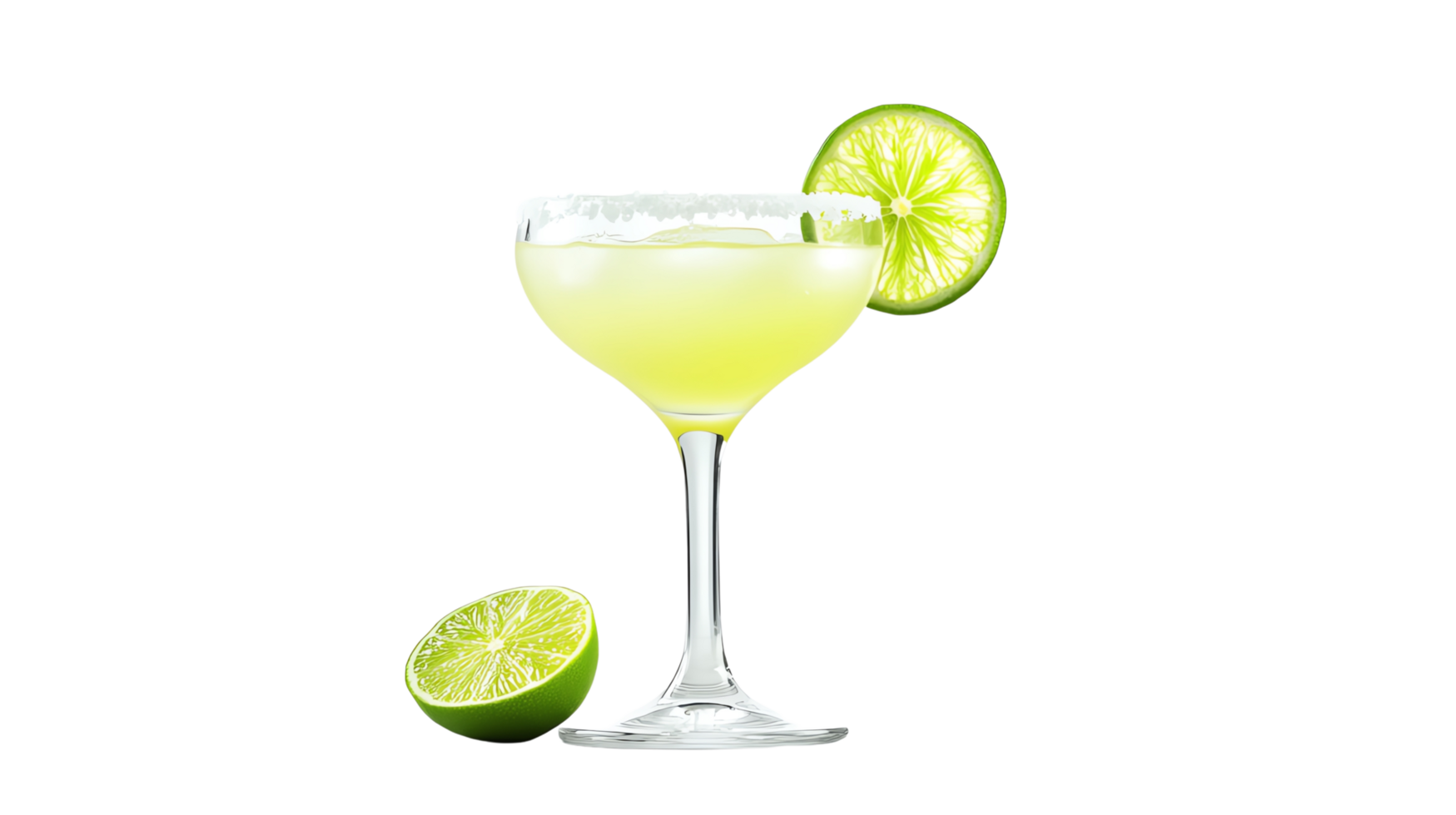 margarita glasses filled with refreshing lime cocktails, garnished with lime slices png