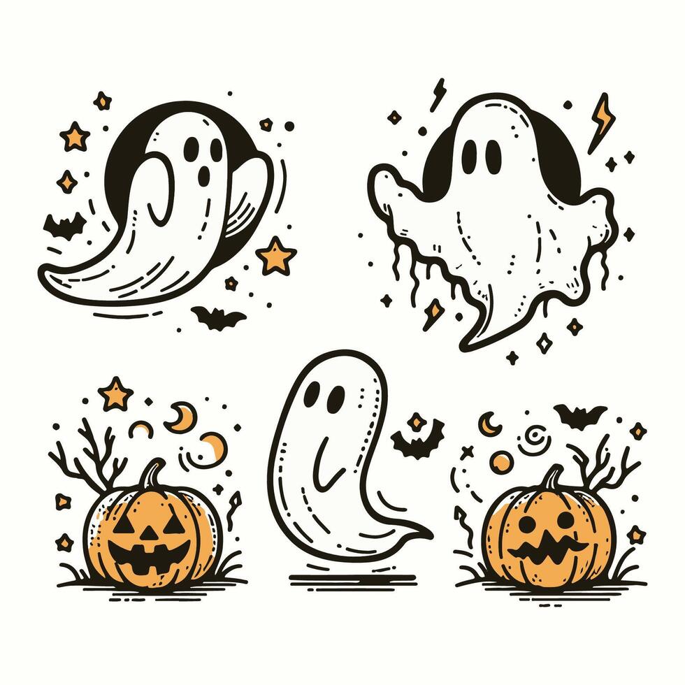 Charming Ghosts. Delightful Halloween Ghost and Pumpkin Art Collection vector