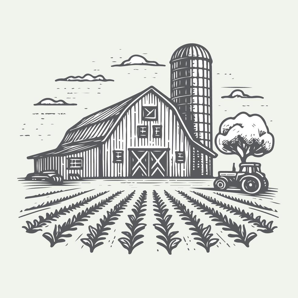 Farm Barn Sketch Logo Design vector