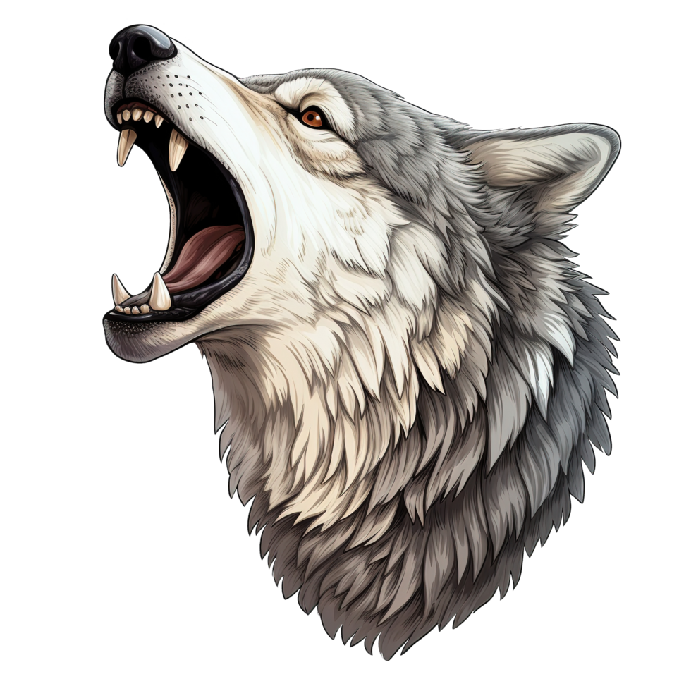 Wolf Howling Face Illustration on Transparent Background png
