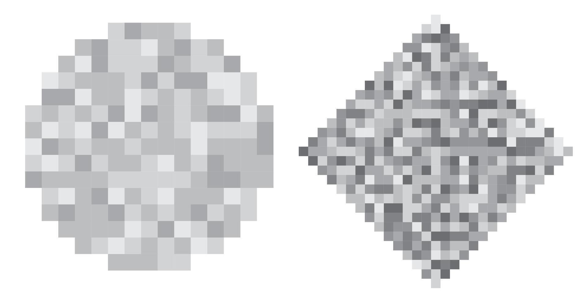 Pixelated monochrome censorship bars in diamond and circle shape. Ideal for use in content moderation, production, and social media graphics. vector
