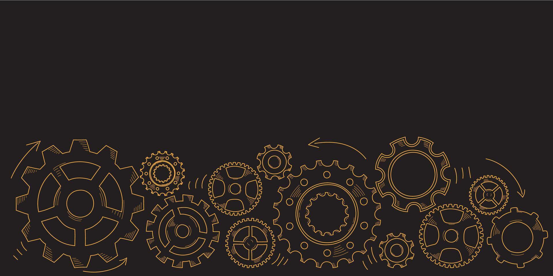 Hand drawn gear cogwheel. Doodle sketch style color gear mechanism. Concept of business idea, teamwork, progress background. Doodle cog vector