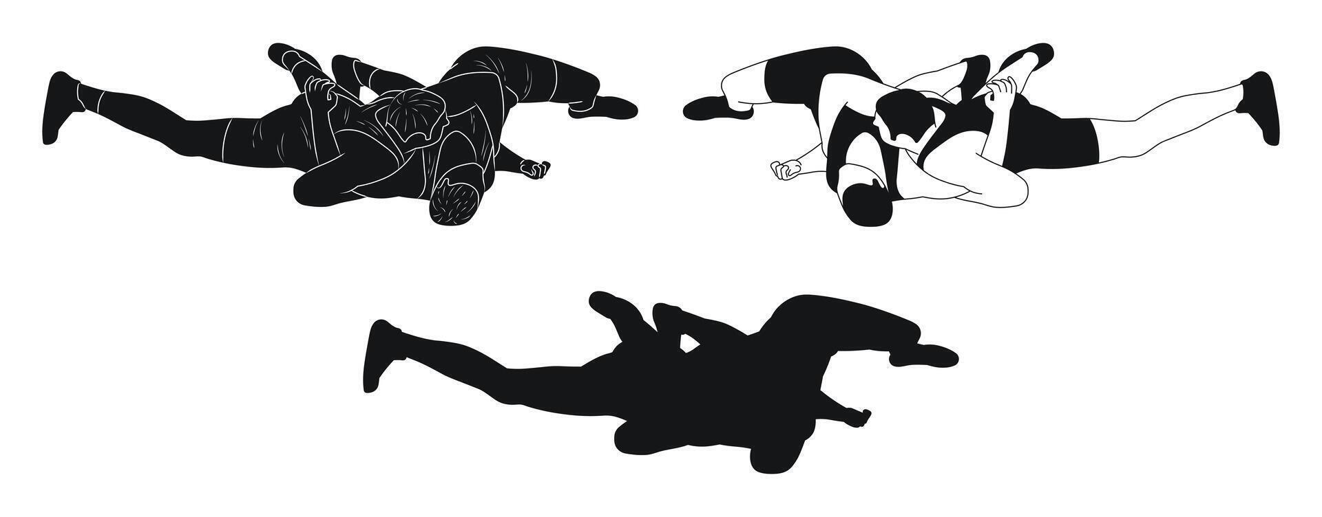 Wrestlers in combat attack, greco roman wrestling vector