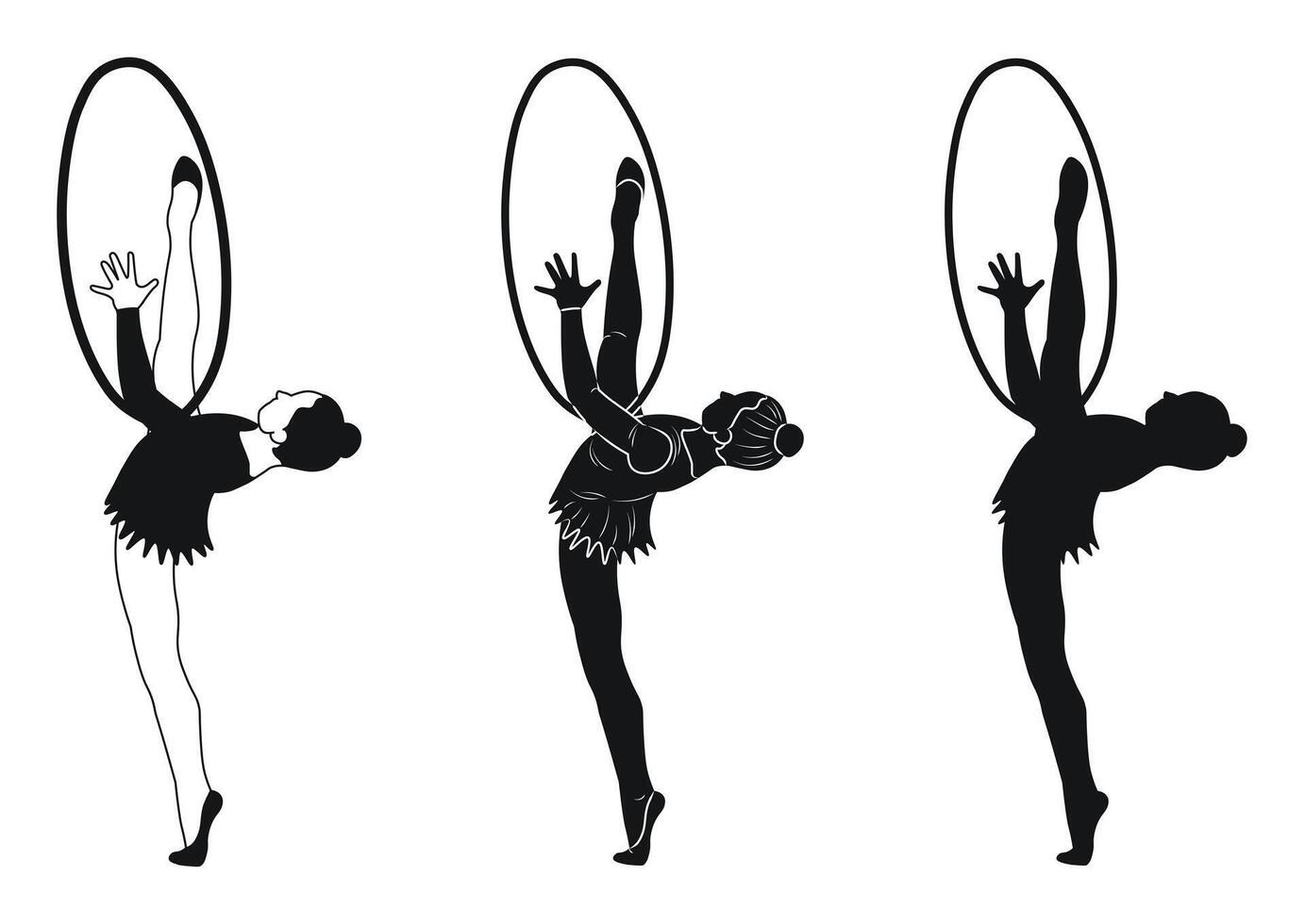 Silhouette of a gymnast with a hoop in her hands vector