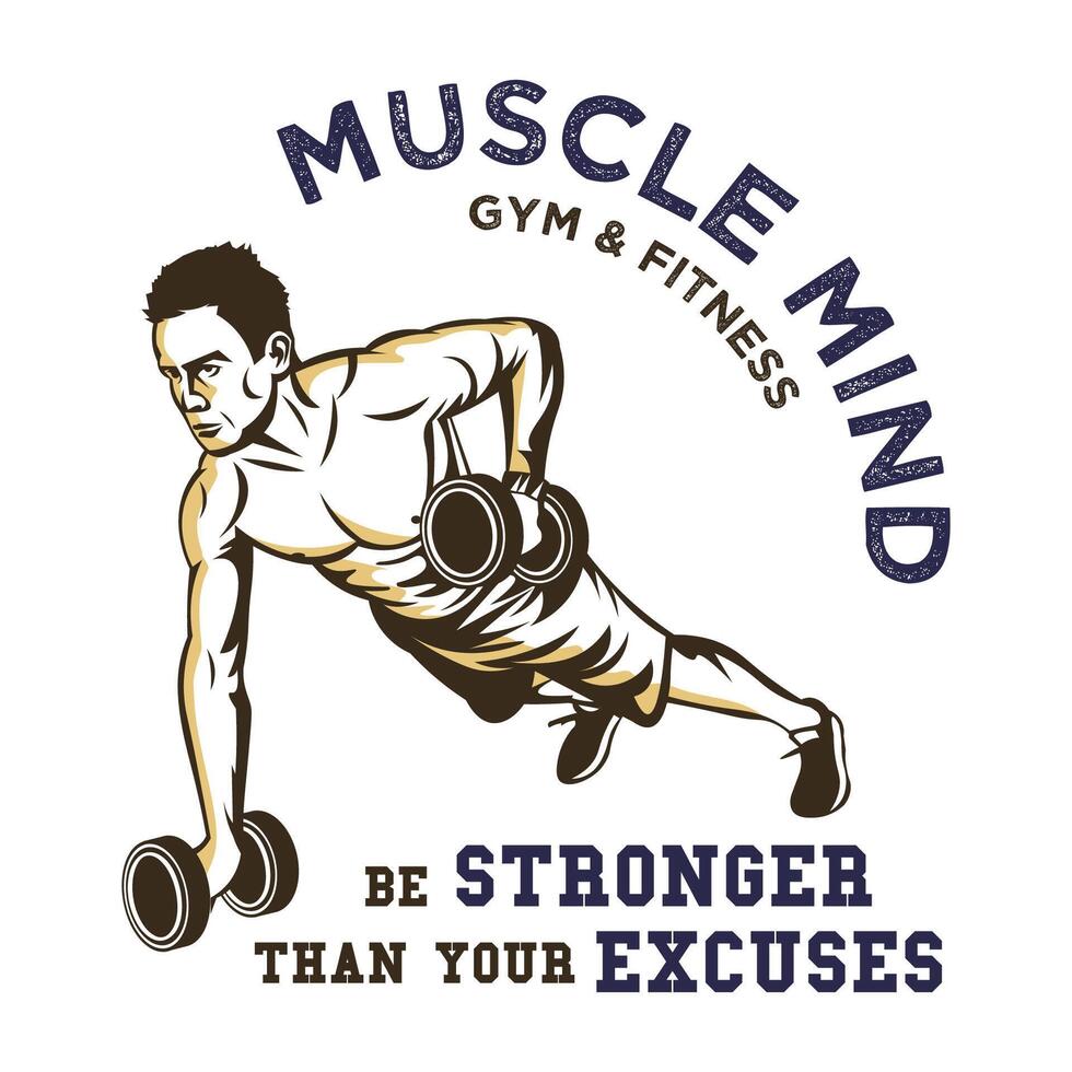 A man doing dumbbell exercise illustration, perfect for gym t shirt design and gym fitness logo design vector