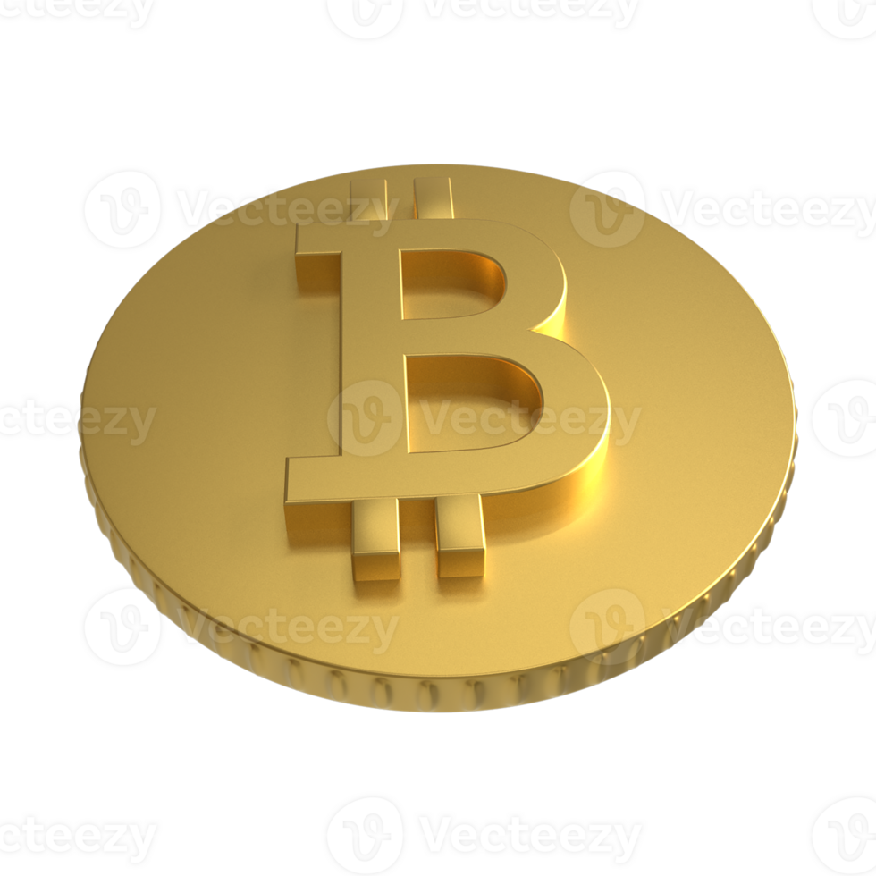3D bitcoin golden coin rendering, digital currency icon for the online financial design element png