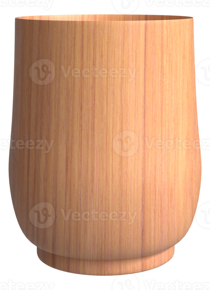 Empty wooden tea, water or coffee cup 3d rendering, png