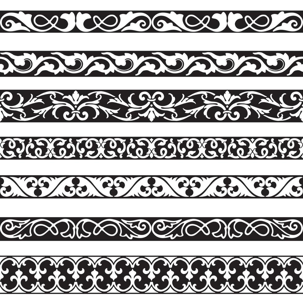 Seamless borders vintage design elements set vector