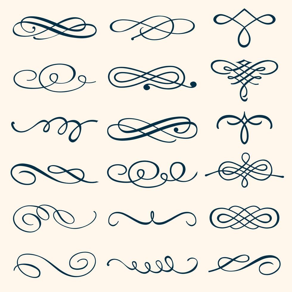 set of calligraphic design elements and page decorations. Elegant collection of hand drawn swirls and curls for your design vector