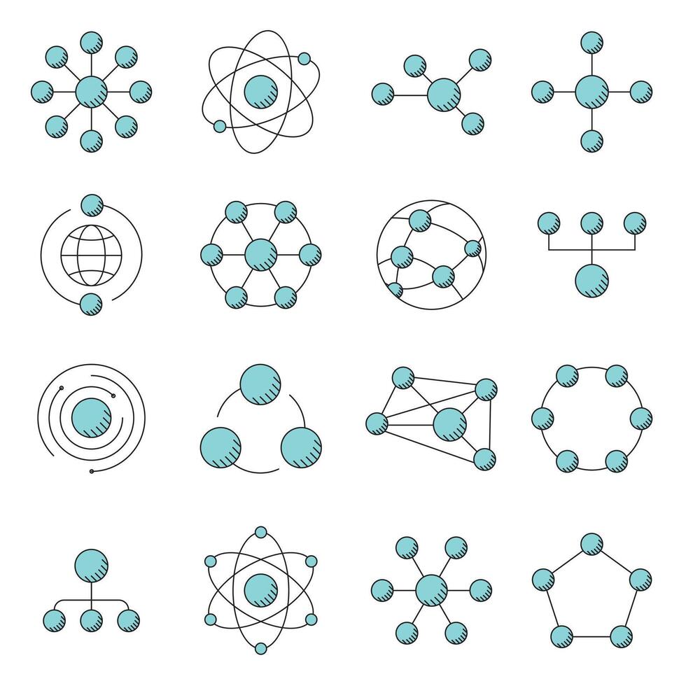 Molecule model line set. Structure of molecules in chemistry, science, educational, network, social media. Molecule icon outline art illustration isolated on white background. vector
