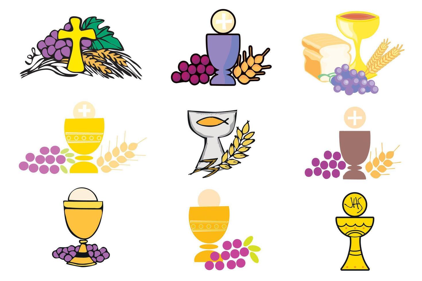 Set of icons with First Communion symbols vector
