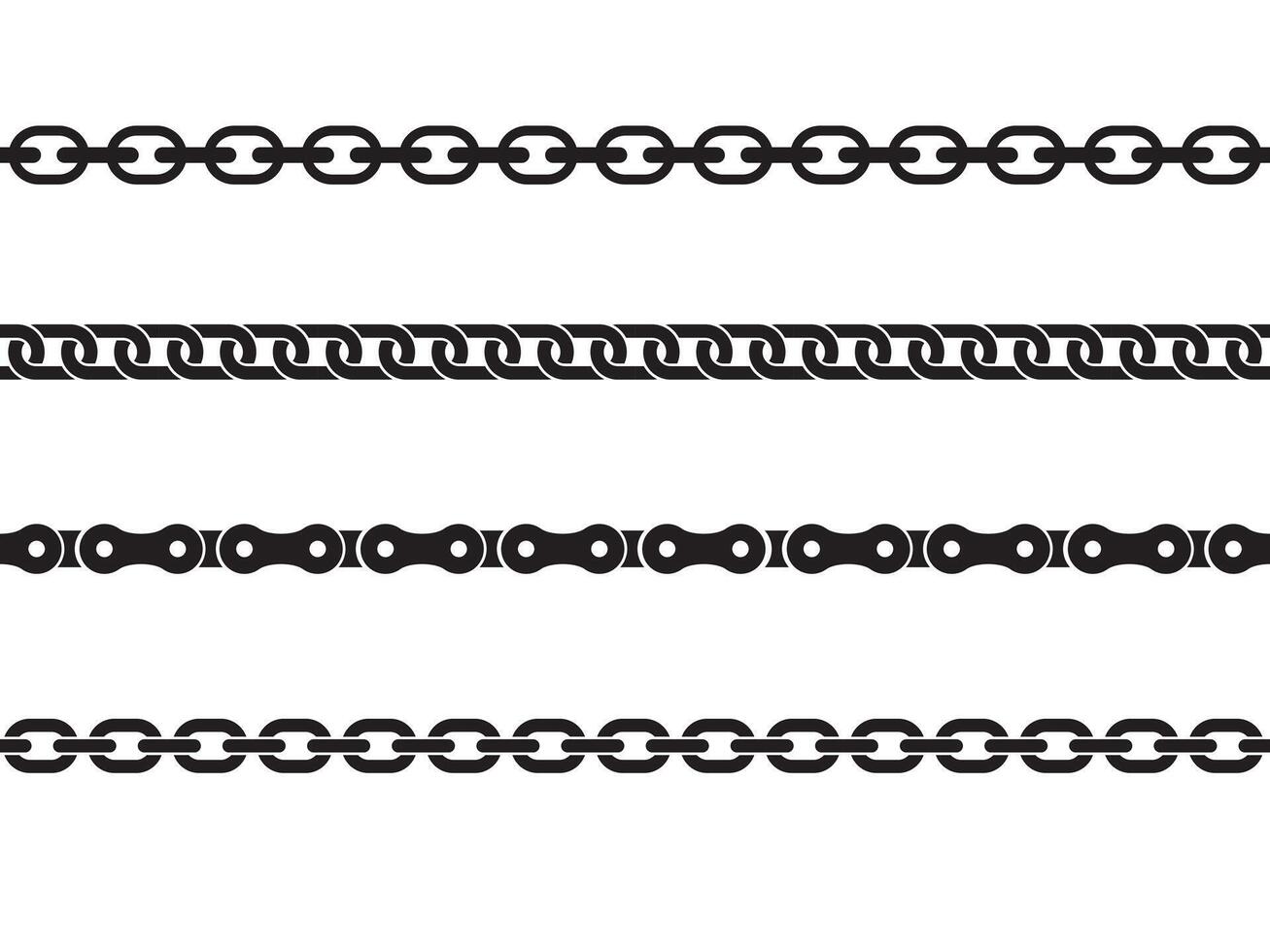 Set of black isolated of chains on white background. Seamless pattern of chain. Decorative border vector