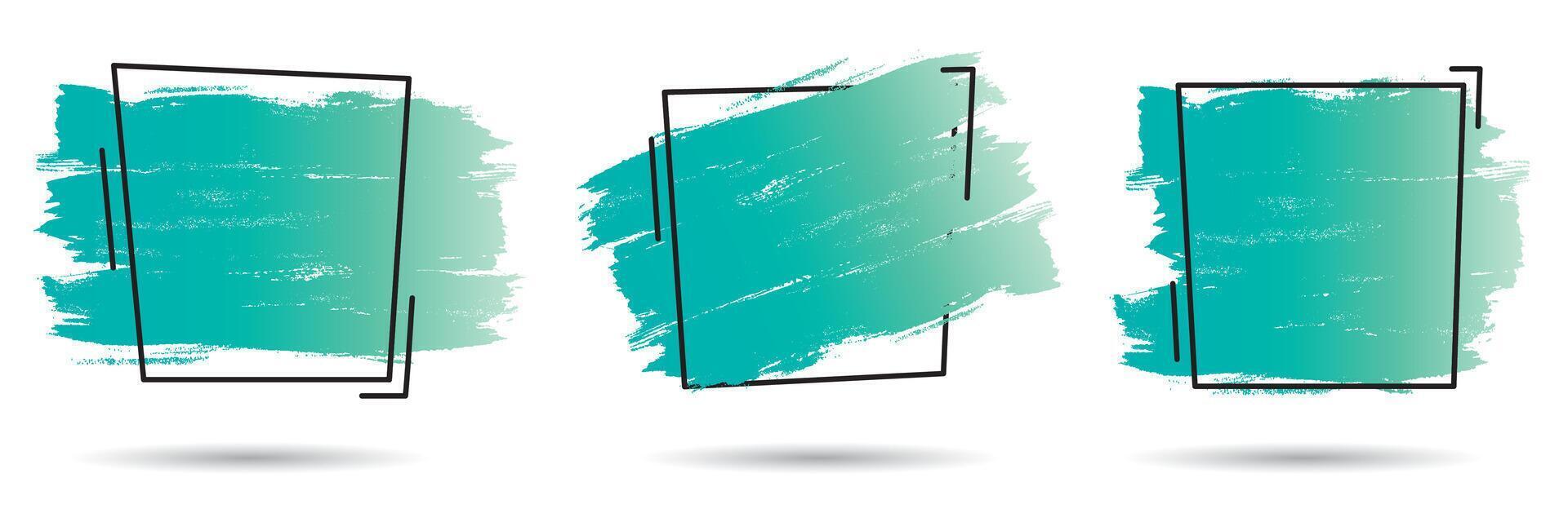 Grunge banner set. Brush paint ink stroke with outline frame. vector