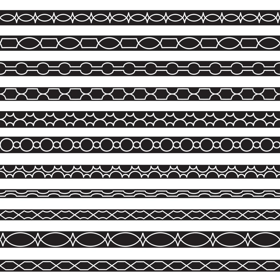 Set of borders art dividers in geometrical style. Borders for the text, invitation cards, various printing editions. Seamless horizontal patterns. vector