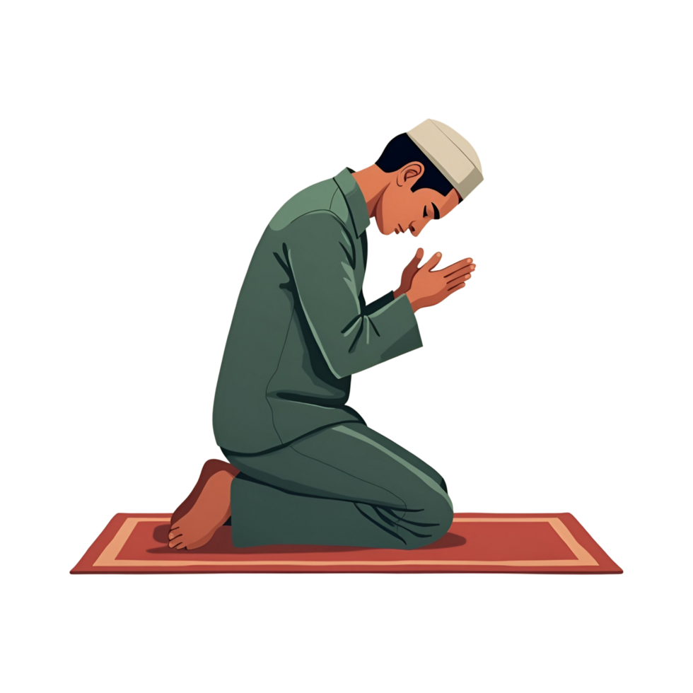 muslim man praying on the floor isolated on transparent background png