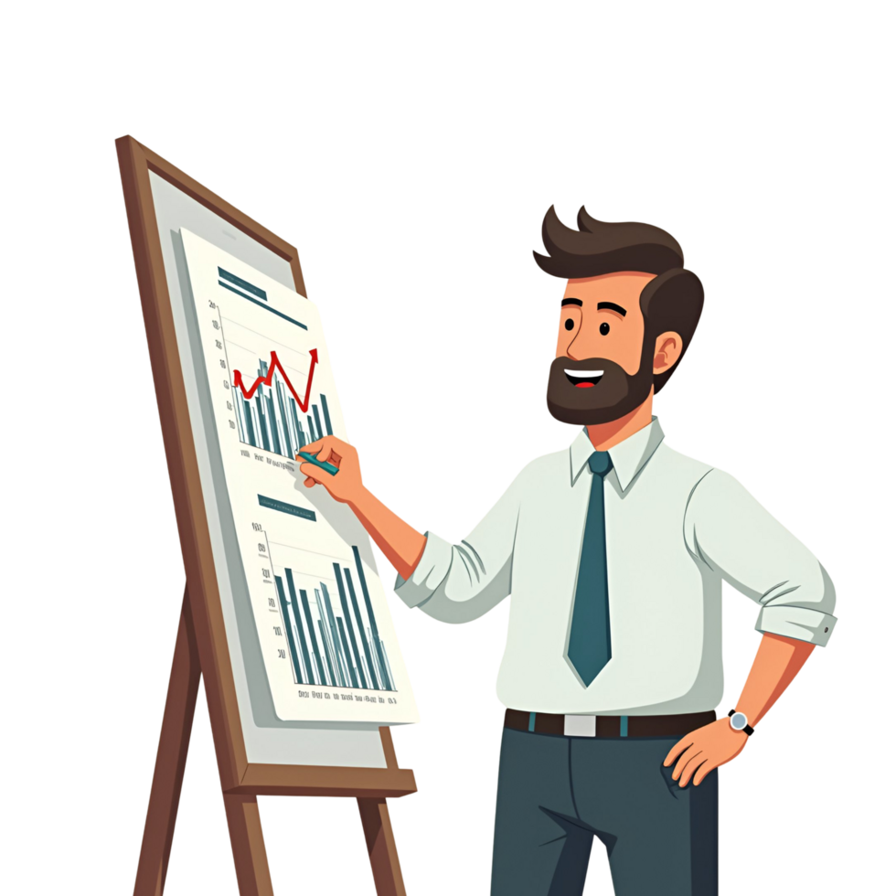 businessman standing in front of a board with a chart on it png