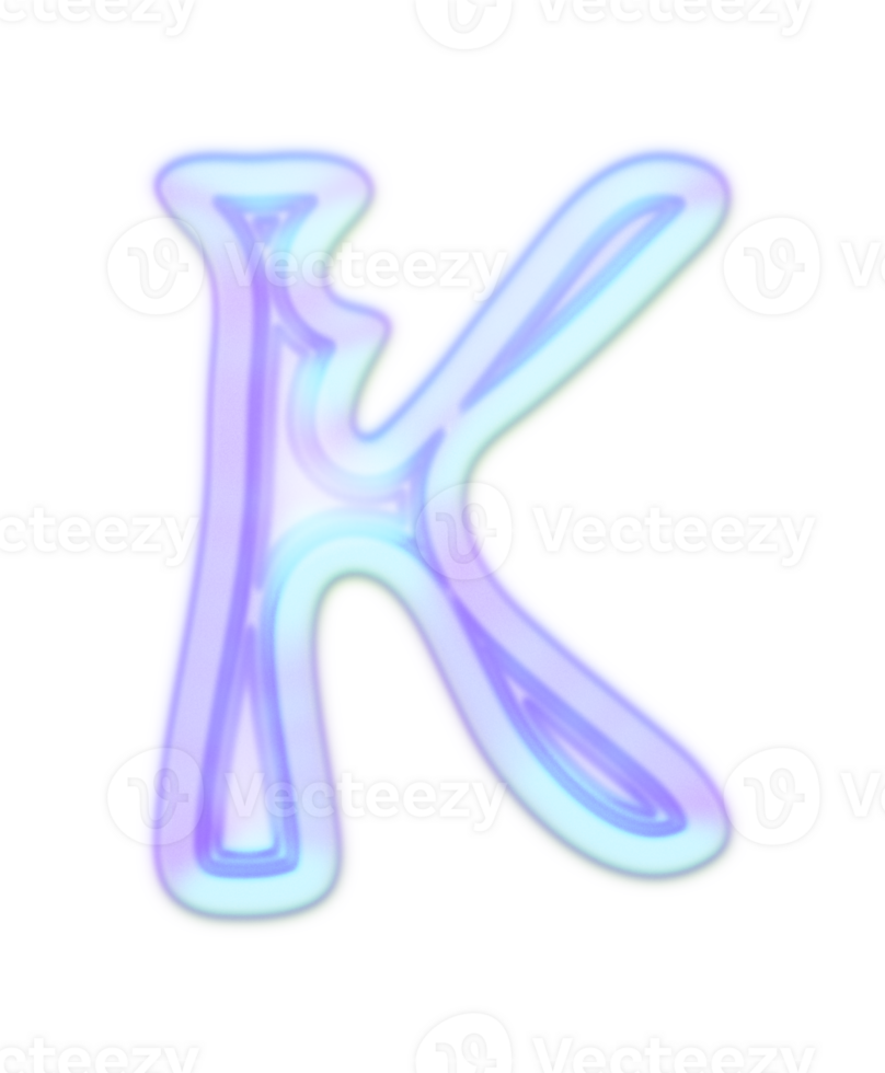 Holographic Y2k 3D Chrome Letter K png