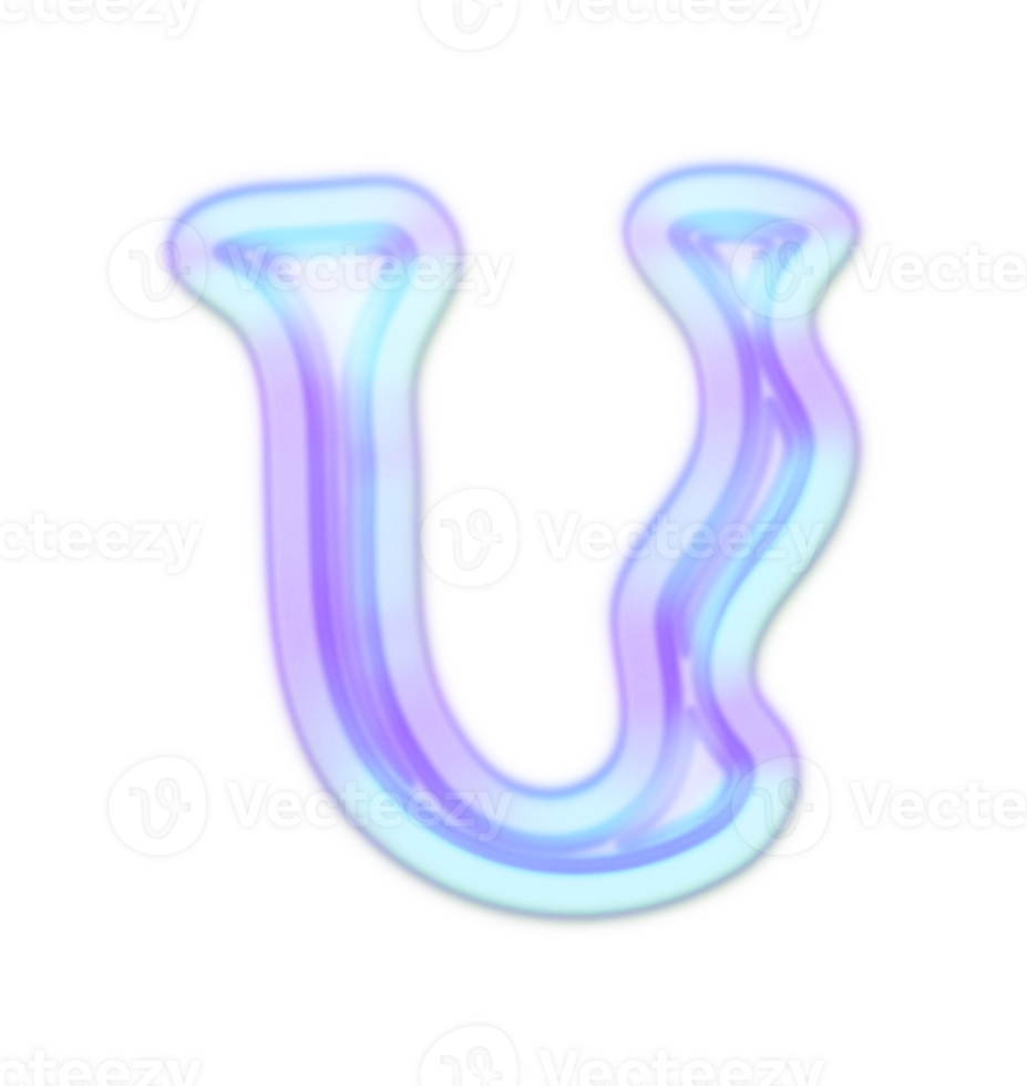 Holographic Y2k 3D Chrome Letter U png