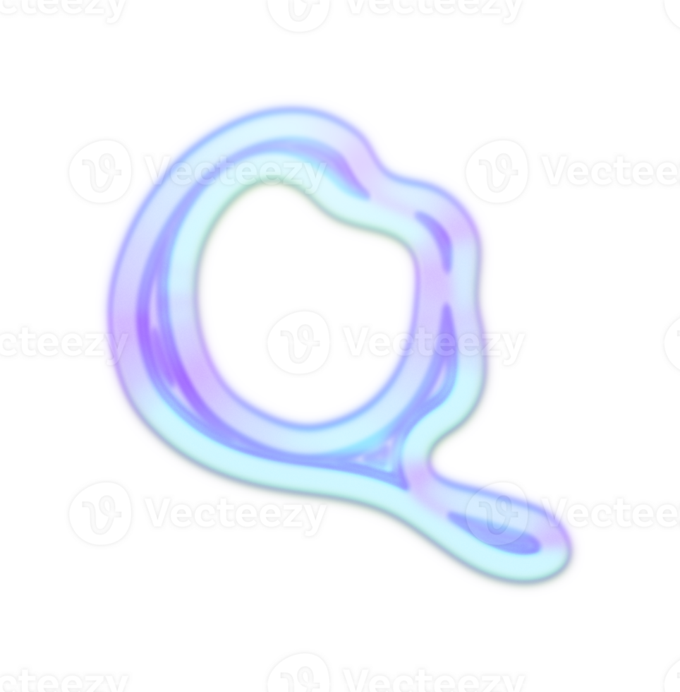 Holographic Y2k 3D Chrome Letter Q png
