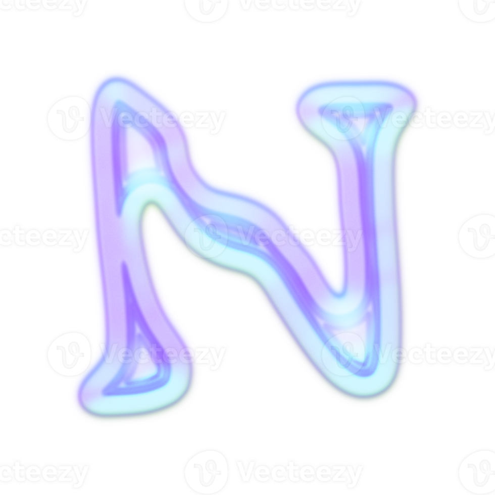 Holographic Y2k 3D Chrome Letter N png
