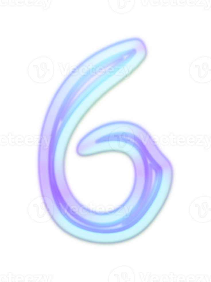 Holographic Y2k 3D Chrome number 6 png