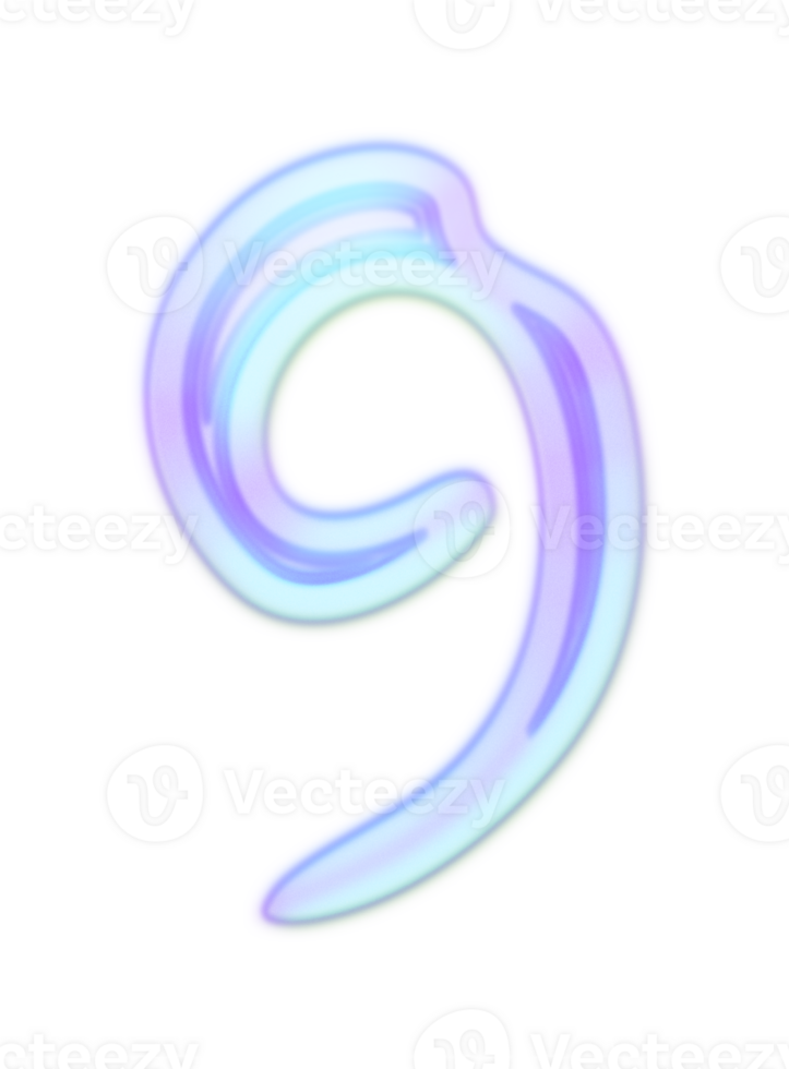 Holographic Y2k 3D Chrome number 9 png