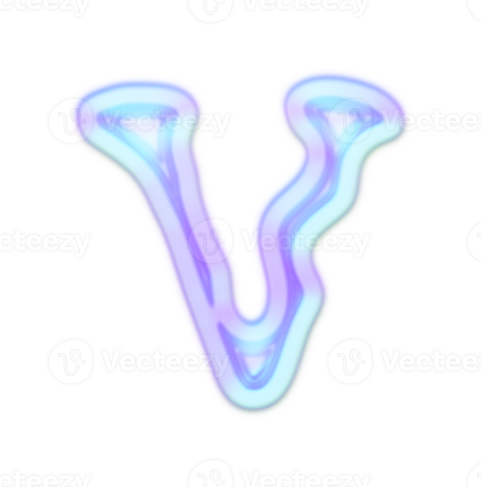 Holographic Y2k 3D Chrome Letter V png