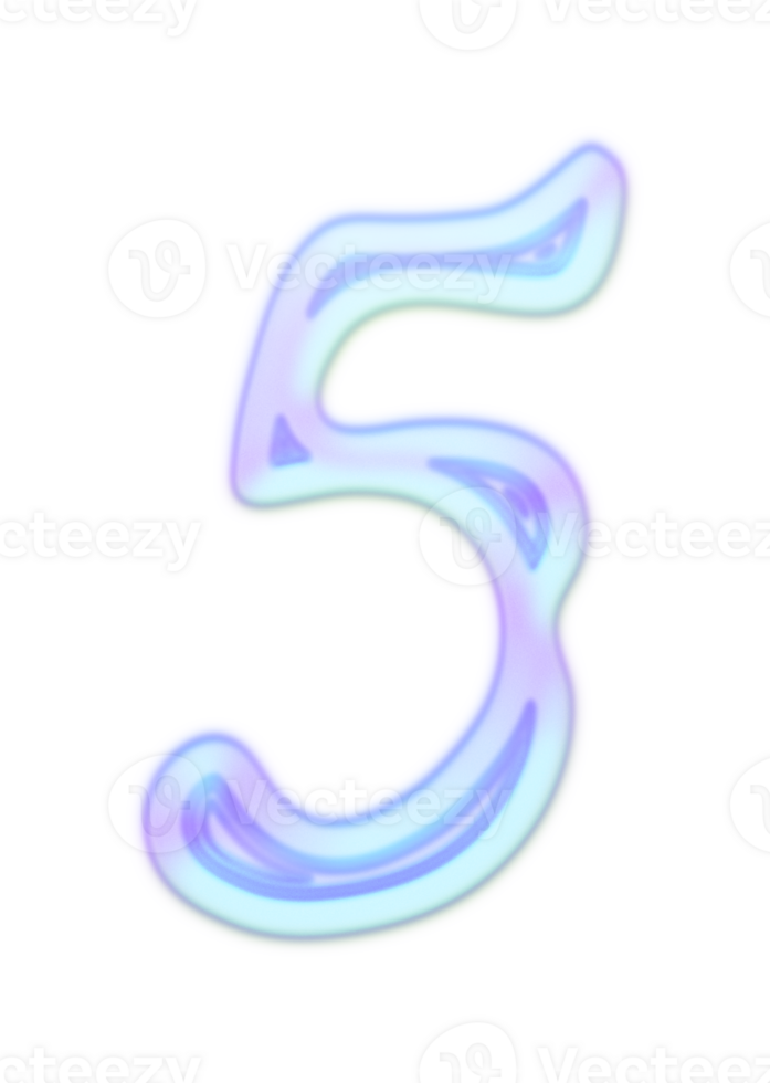 Holographic Y2k 3D Chrome number 5 png