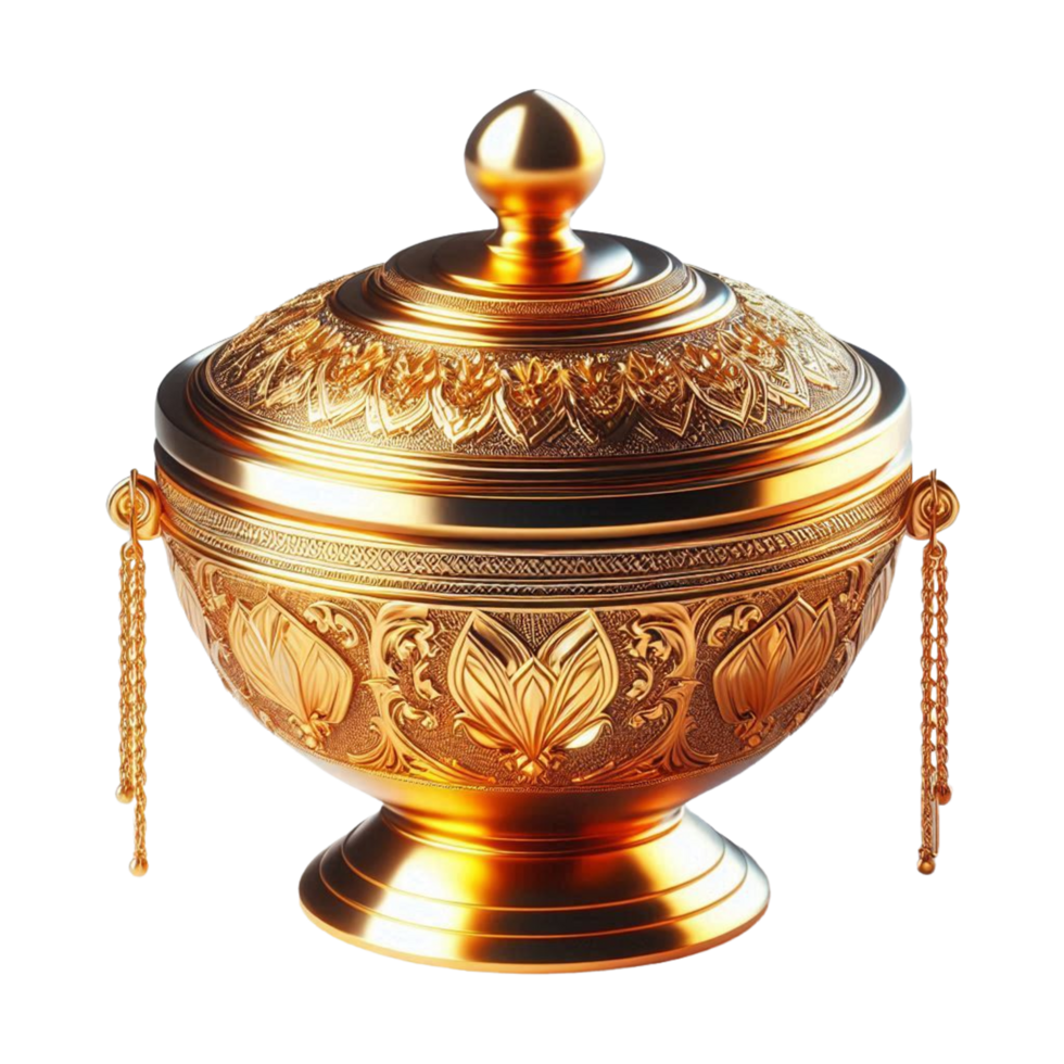 golden bowl with a lid on a transparent background png