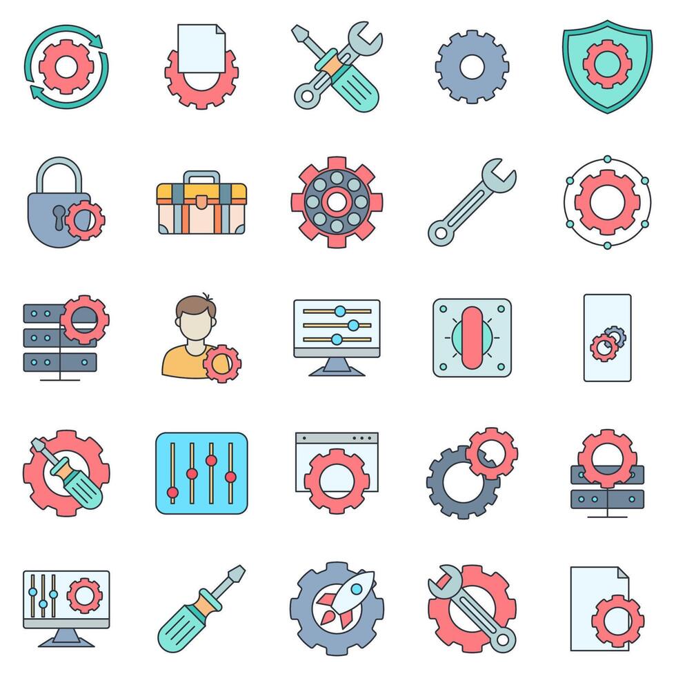 settings icons set, Included icons as Advanced setting, Screwdriver, Privacy setting, Gear and more symbols collection, logo isolated illustration vector