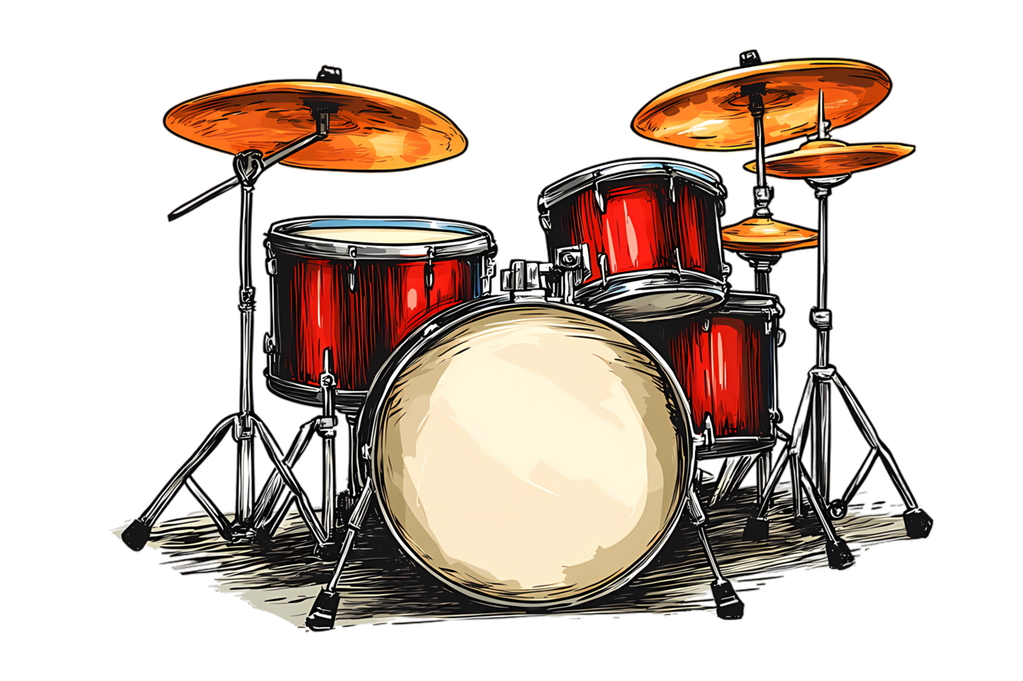 a red drum set on a transparent background png