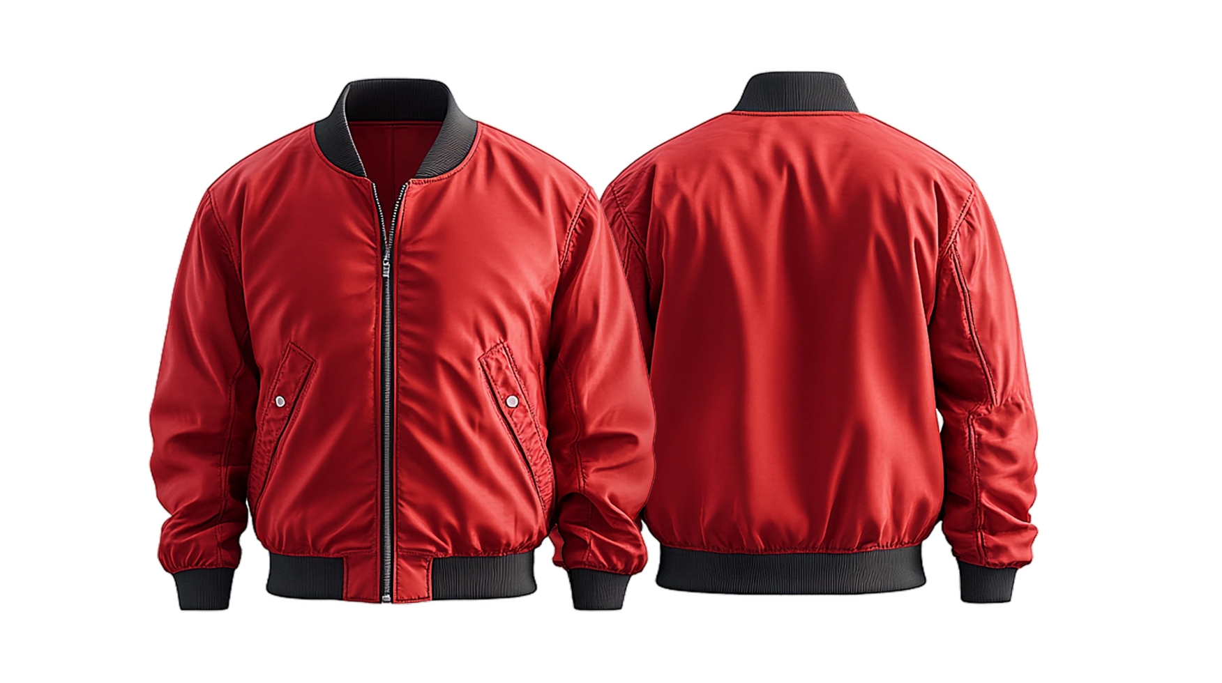 red bomber jacket mockup in transparent background png