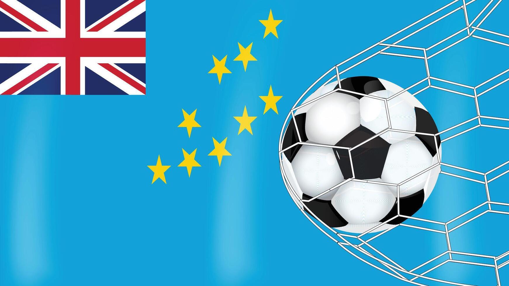 Soccer Football ball in Goal Net Isolated on Tuvalu Flag, Sports Accessory Equipment vector