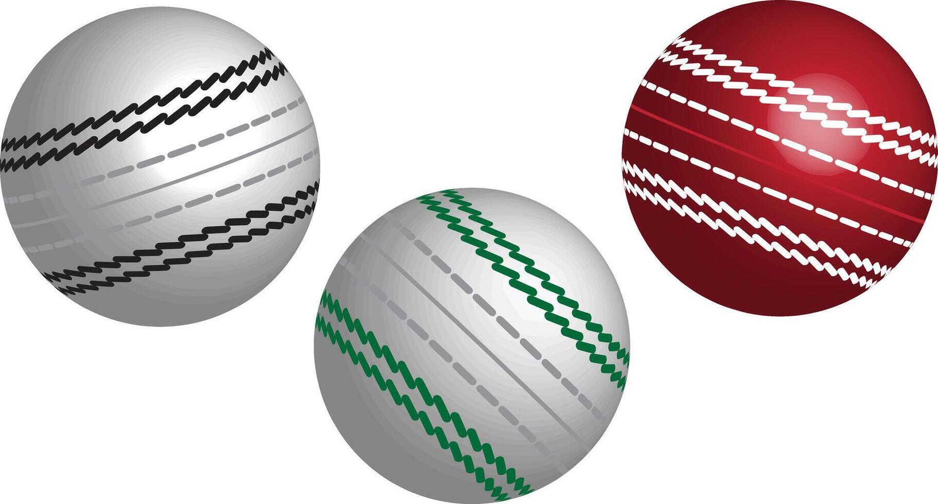 Cricket three-ball set white and red balls vector