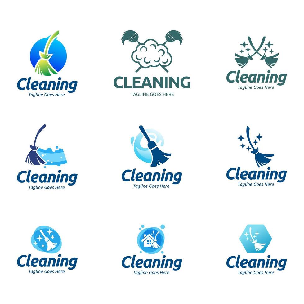 Set of Home Cleaning Services Logo Design . Cleaning broom logo design. vector