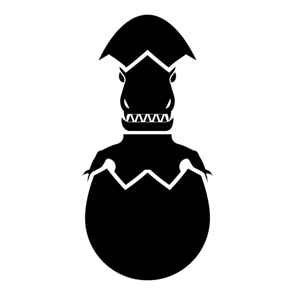 Evil dinosaur hatch from egg cracked eggshell icon black color illustration image flat style vector