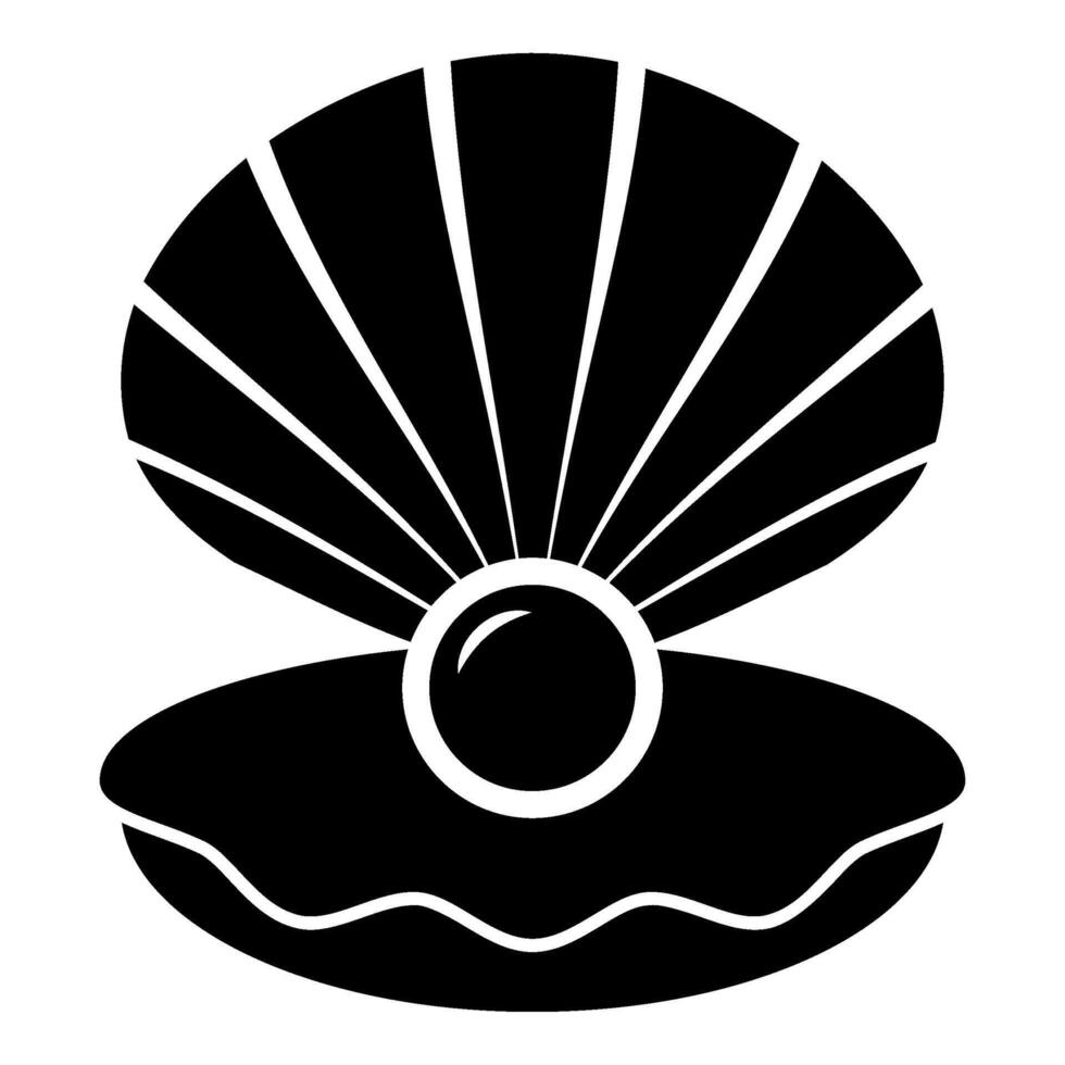 Pearl in seashell shell with pearlized inside open icon black color illustration image flat style vector