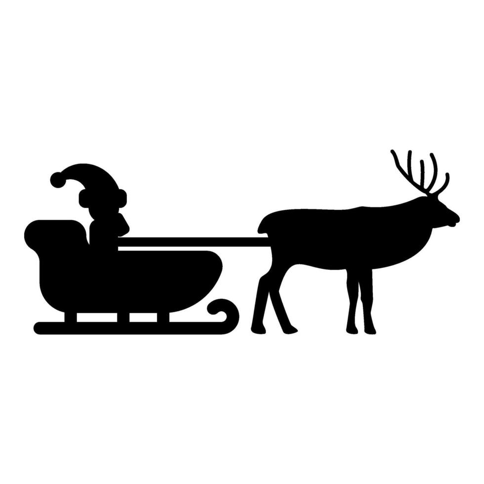 Santa Claus in a reindeer wagon chariot with sled icon black color illustration image flat style vector