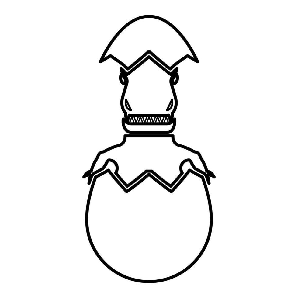 Evil dinosaur hatch from egg cracked eggshell contour outline line icon black color illustration image thin flat style vector