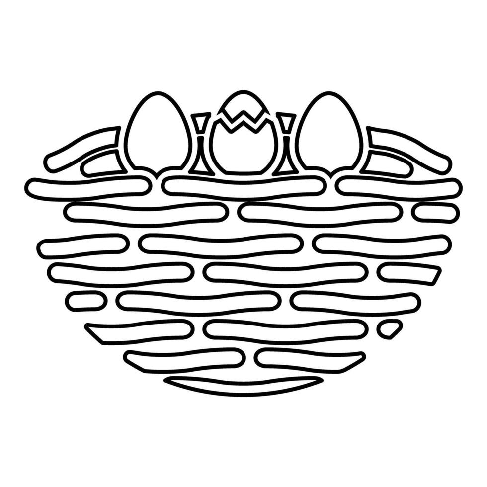 Bird's nest bird with egg contour outline line icon black color illustration image thin flat style vector