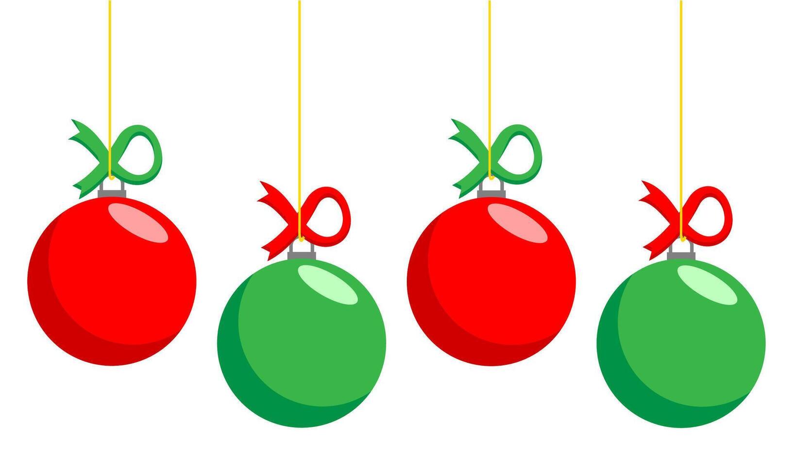 Green and Red Christmas baubles on a string with a ribbon isolated on a white background vector