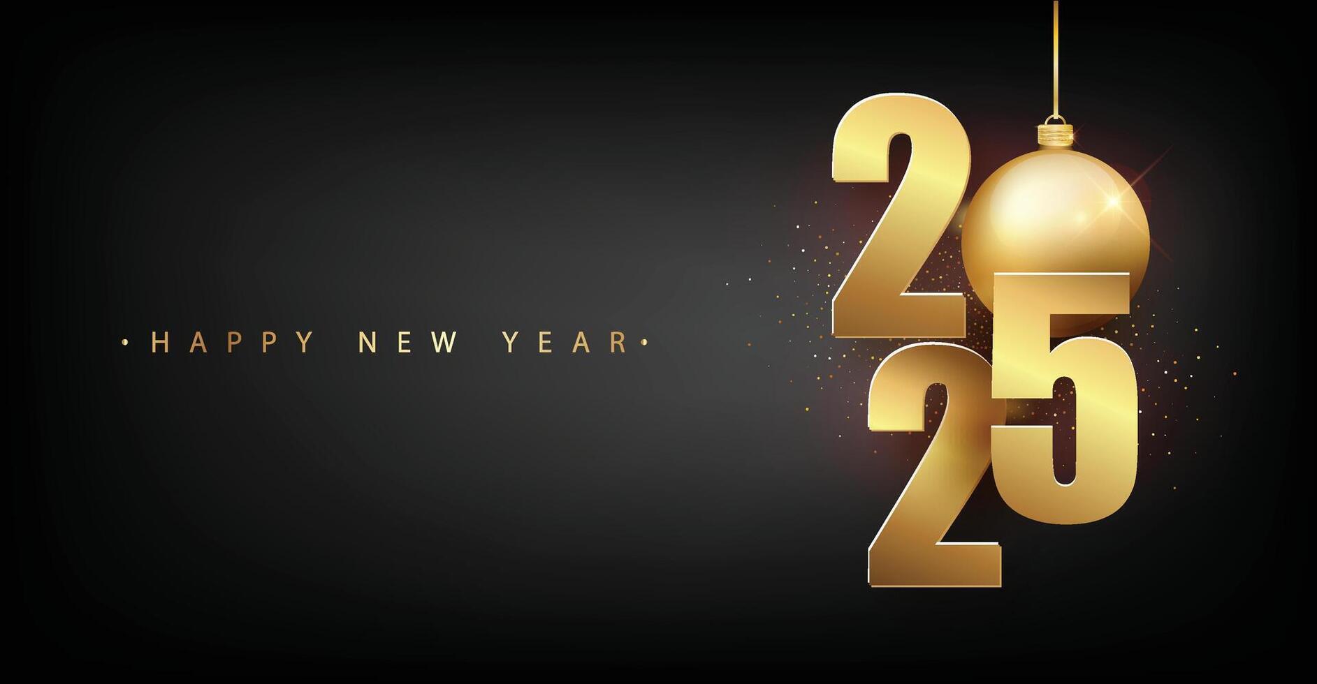 Happy new year 2025. Hanging golden number on a dark background vector