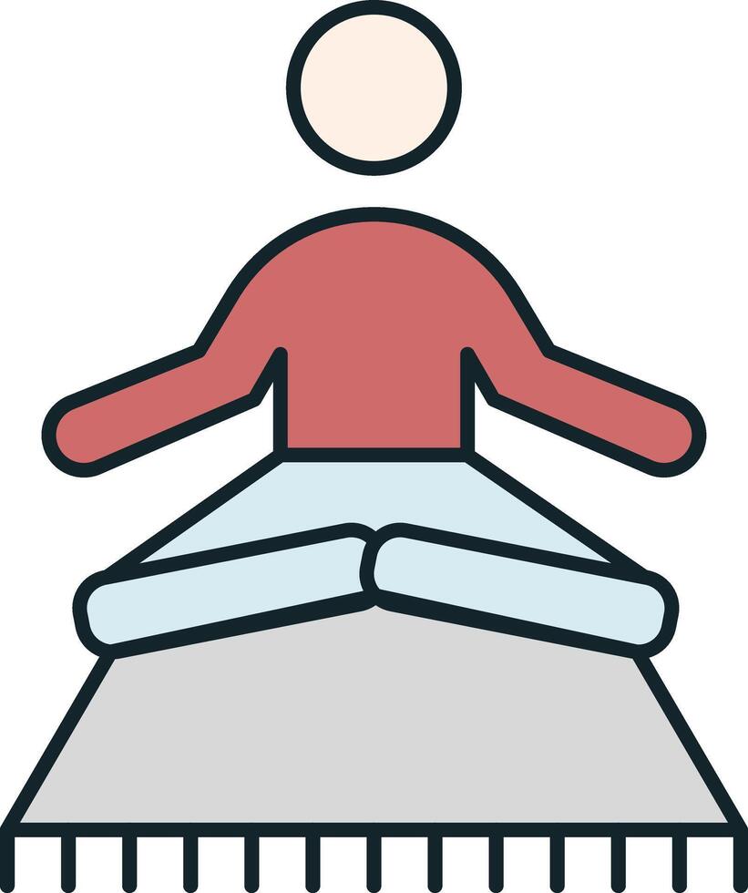 Young man meditating sitting in lotus pose on yoga mat icon vector