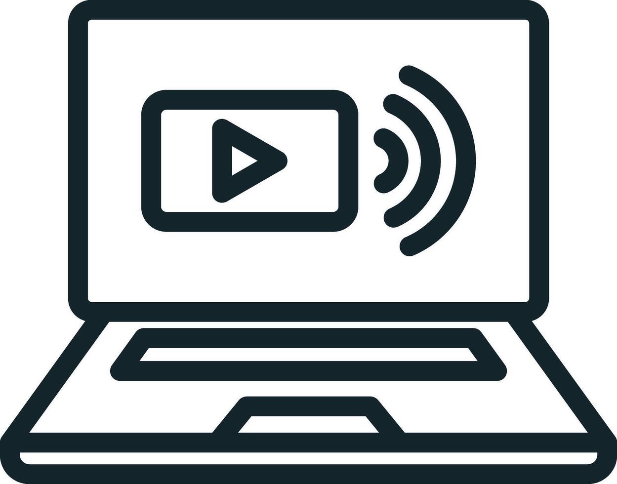 Laptop streaming content online using wireless network icon vector