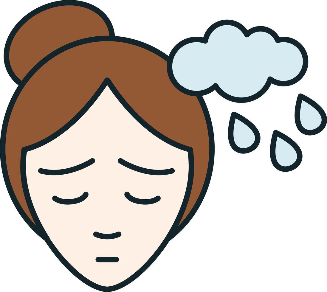 Sad woman feeling depressed with a thought bubble raining on her vector